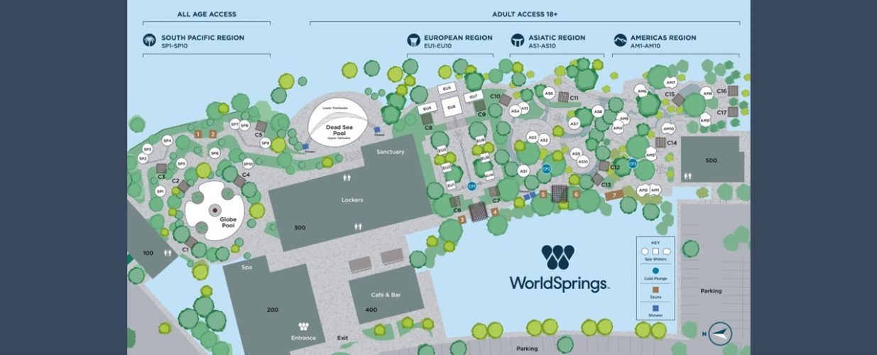 Pool and region map of WorldSprings in The Colony, TX